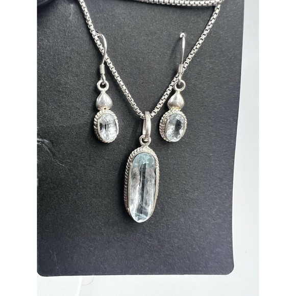 Aquamarine jewelry set Handmad 925 Starling Silver Stone Region Gilgit - Picture 7 of 12
